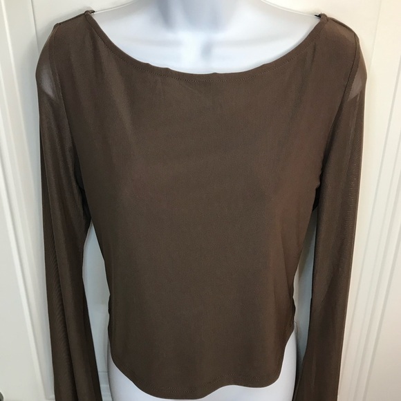 Princess Polly Women’s 10 Chocolate Brown Mesh LS Tie Back Crop Top NWOT - Picture 11 of 16